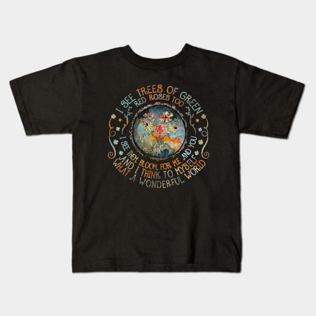 And I Think To Myself What A Wonderful World Hippie Wildflower Kids T-Shirt by Raul Caldwell
